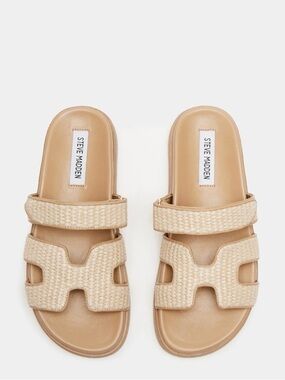 Steve Madden Mayven Natural Woven Double-Strap Slide Sandals